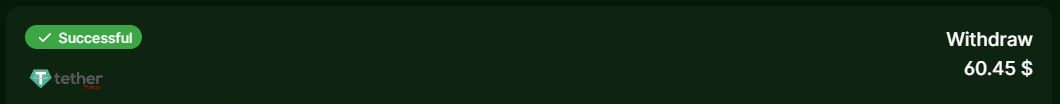Riobet USDT withdrawal of $60.45 with Successful account status