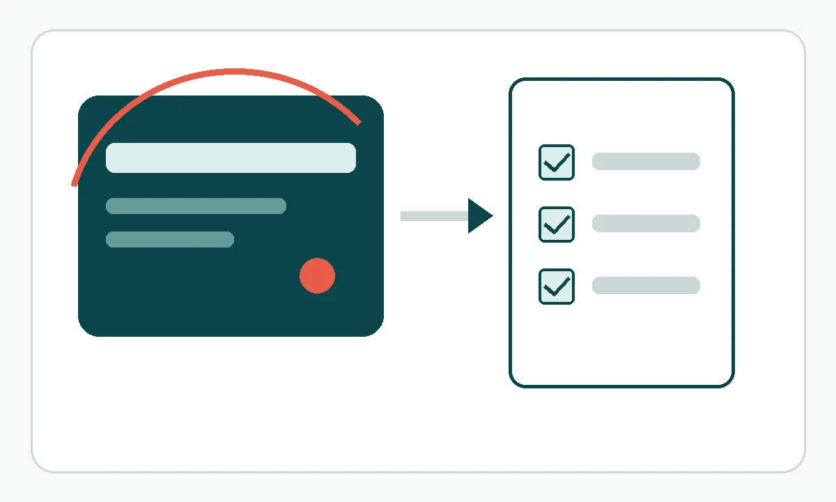 A payment card beside a checklist